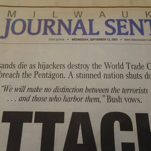 Milwaukee Journal Sentinel - September 12, 2001 - ATTACKED 9/11 Newspaper - Picture 3 of 4